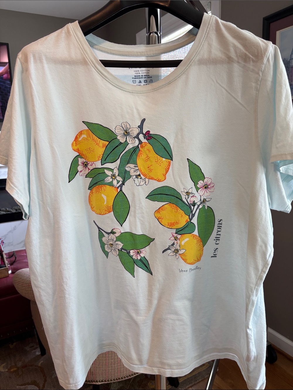 Vera Bradley White Tee with Yellow Lemon Floral Graphic